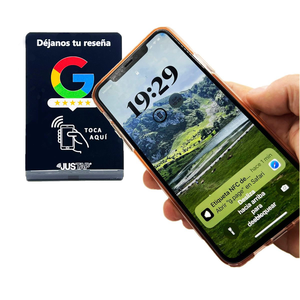 Stand acrílico JUSTAP® con NFC para reseñas de Google