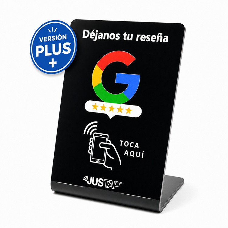 Stand acrílico JUSTAP® con NFC para reseñas de Google – Versión Plus