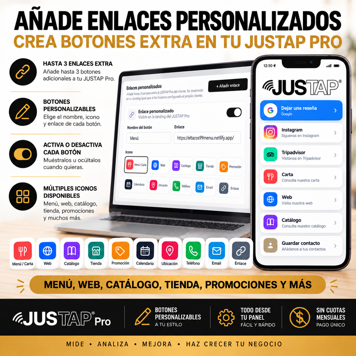Stand acrílico JUSTAP® Pro con NFC para reseñas y redes sociales